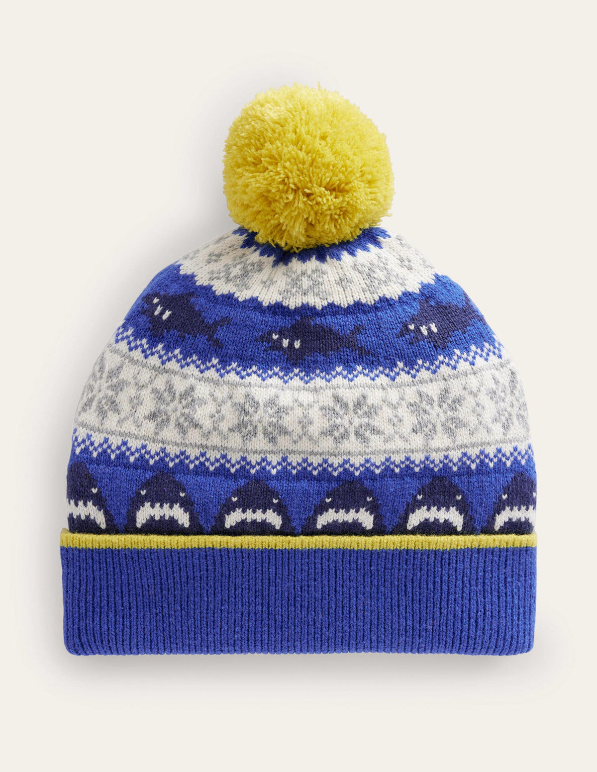 Fair Isle Knitted Beanie-Dark Cobalt Blue Sharks-1