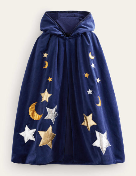 Embroidered Velvet Cape-College Navy