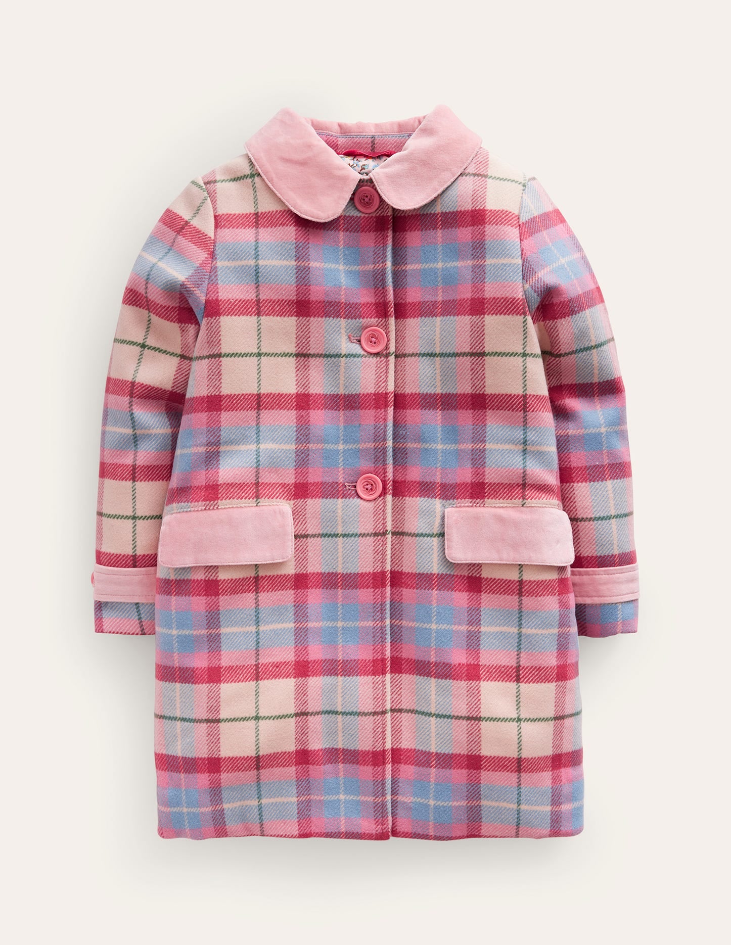 Wonderful Wool Blend Coat-Pastel Pink / Blue Check-1