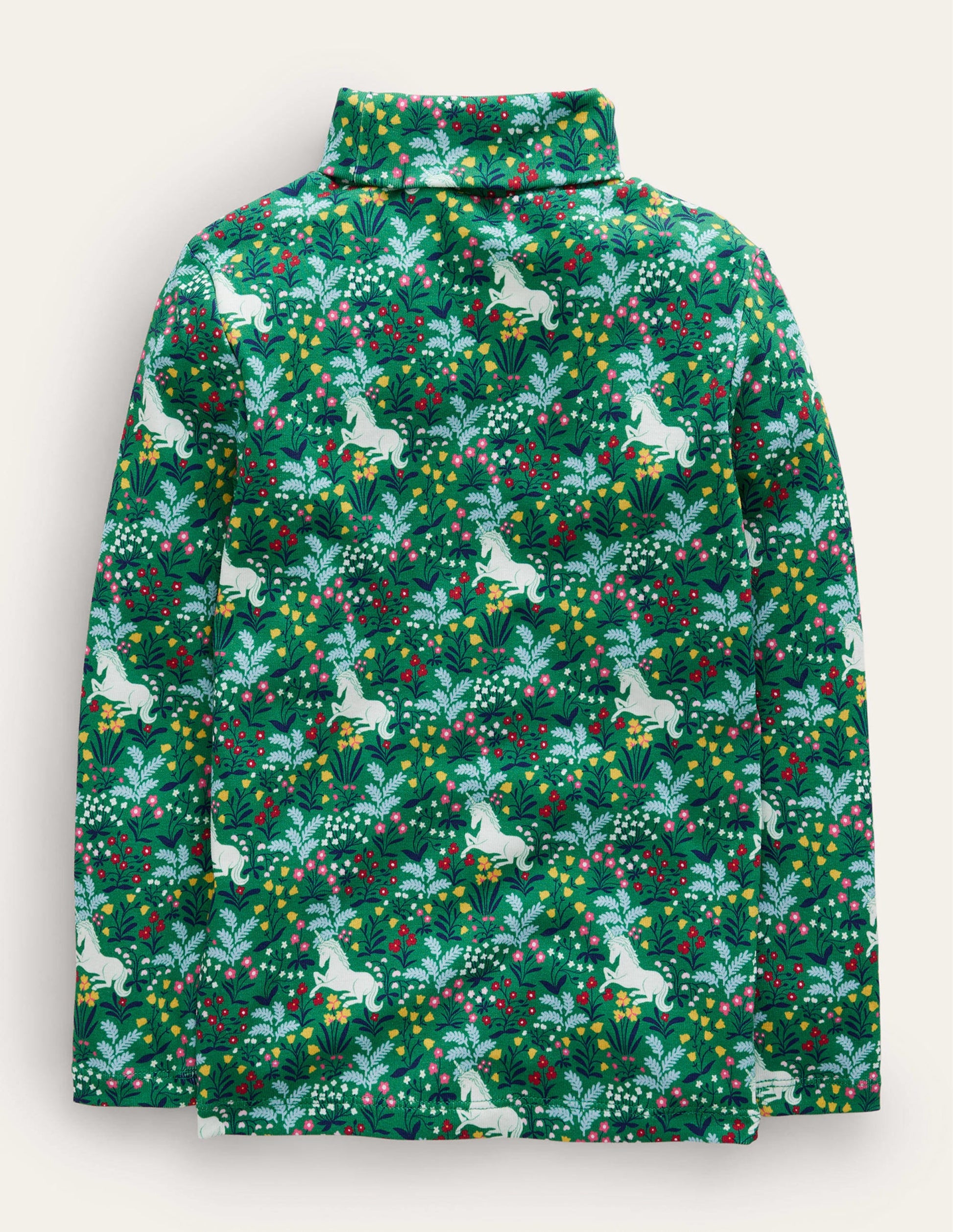 Super Soft Roll Neck Top-Deep Green Unicorn Meadow-2