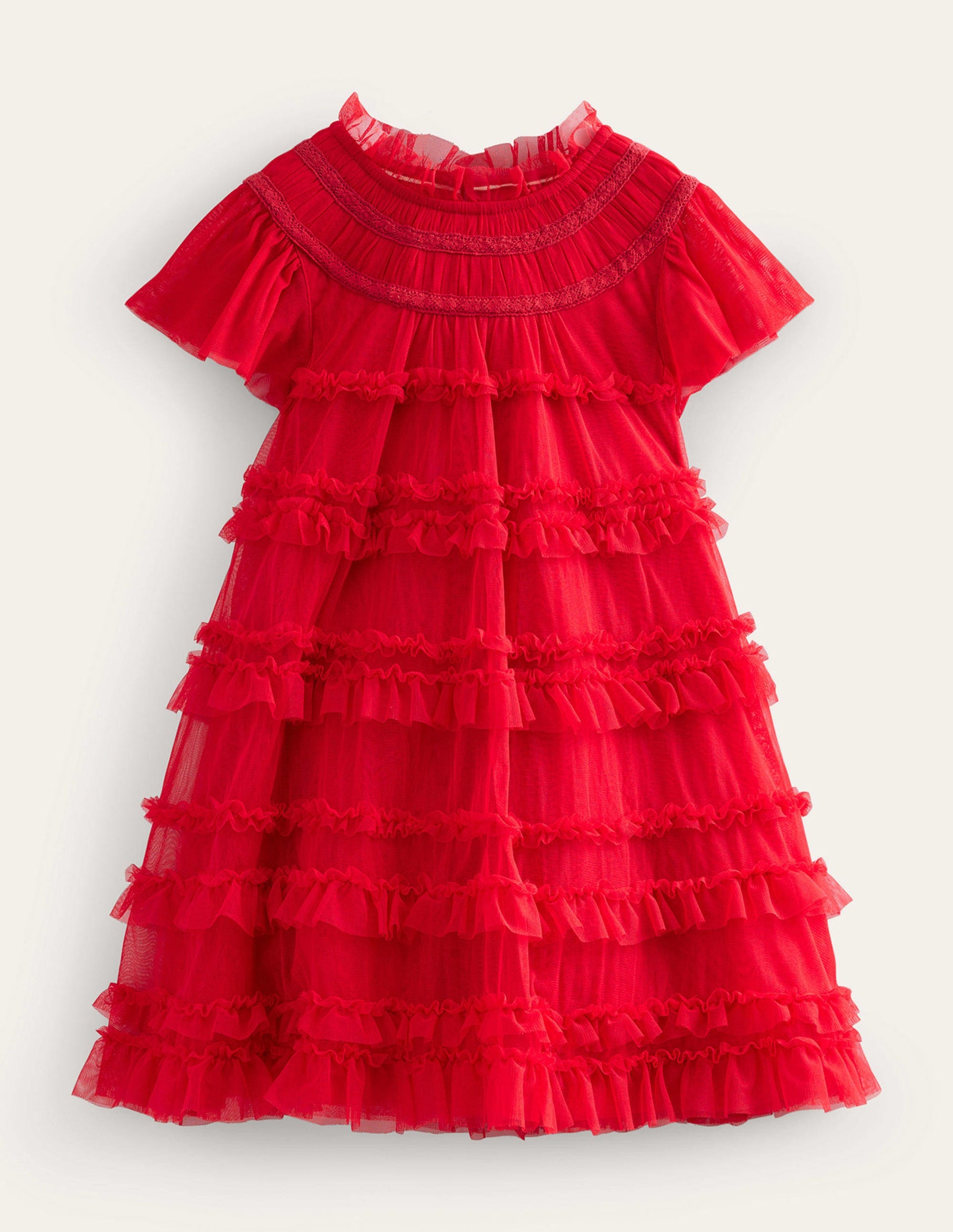 Tulle Tiered Dress-Royal Red-1