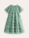 Tulle Tiered Dress-Green Smoke