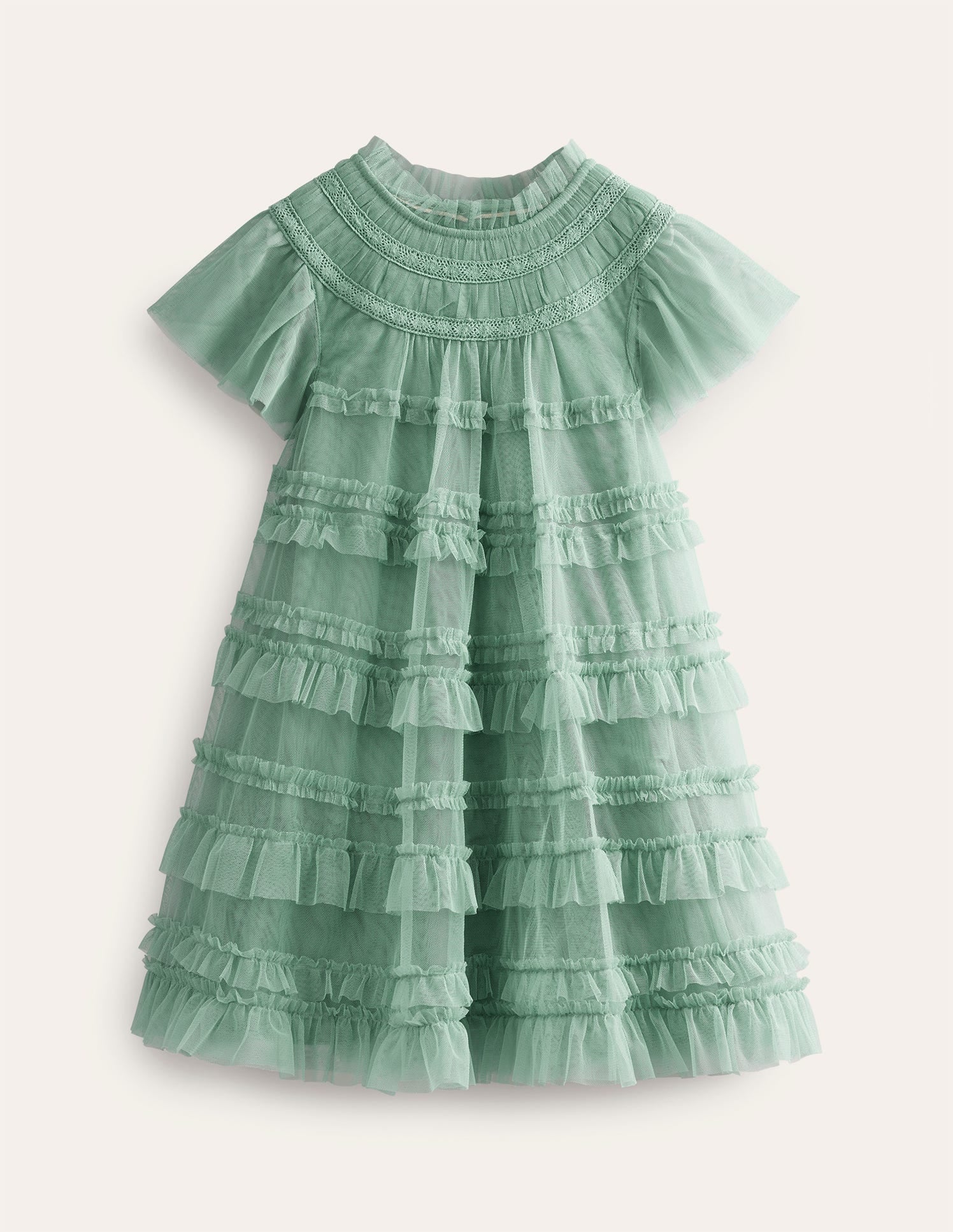Tulle Tiered Dress-Green Smoke - Image 1