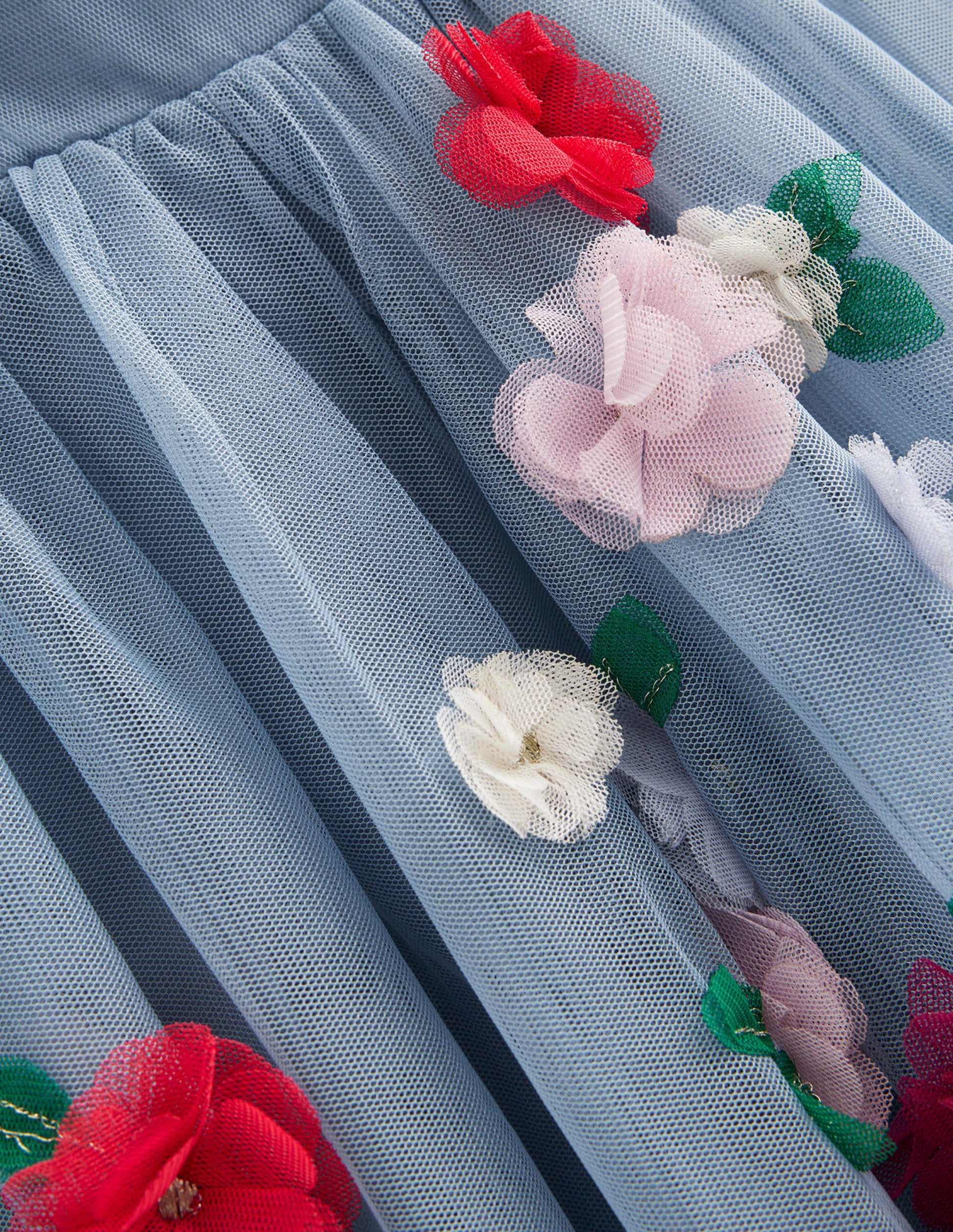 Appliqué Tulle Dress-Pebble blue-3