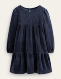 Tiered Velour Dress-College Navy