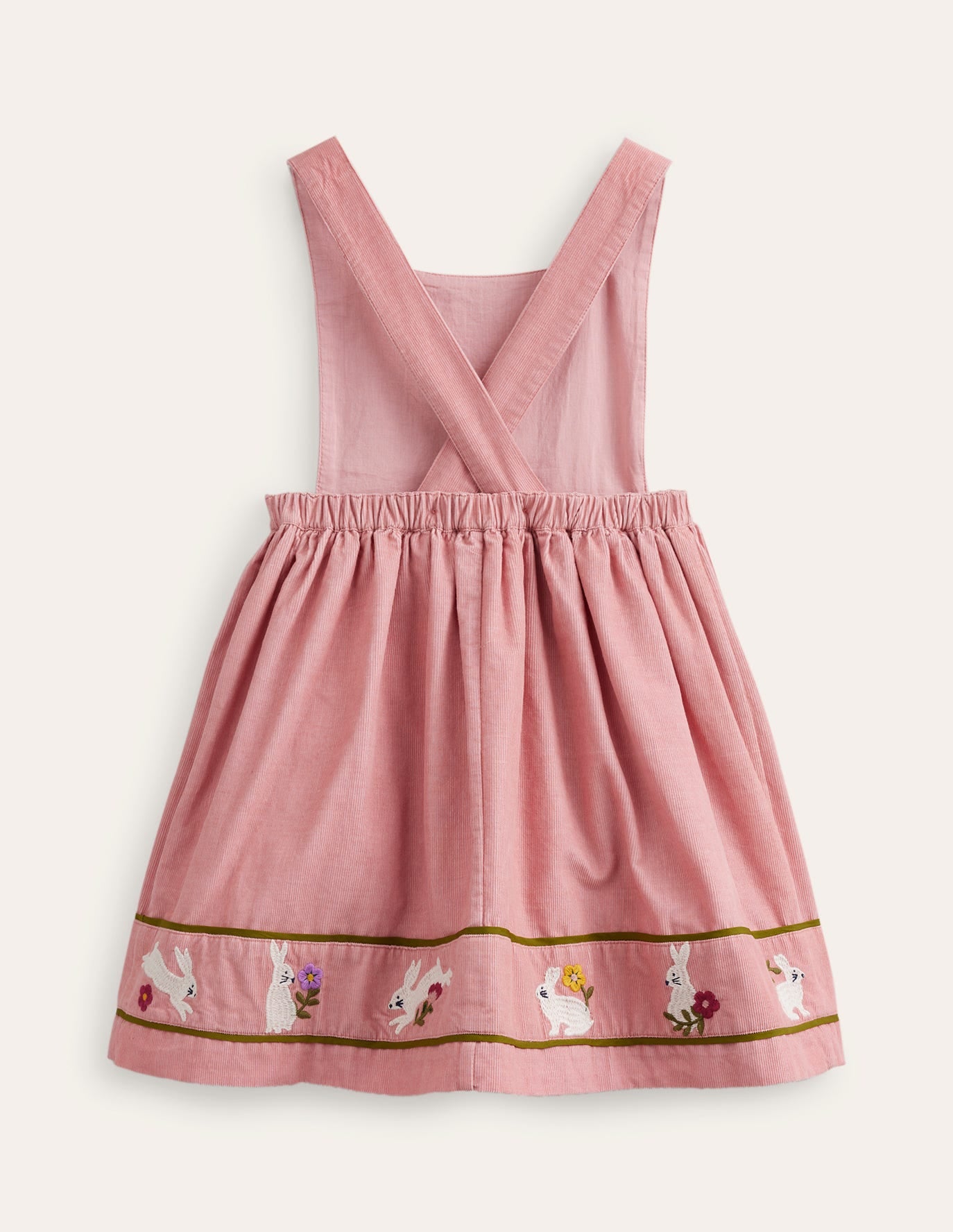 Cord Applique Pinafore-Almond Pink Bunnies
