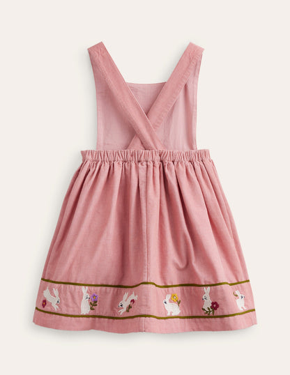Cord Applique Pinafore-Almond Pink Bunnies-2