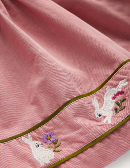 Cord Applique Pinafore-Almond Pink Bunnies-3