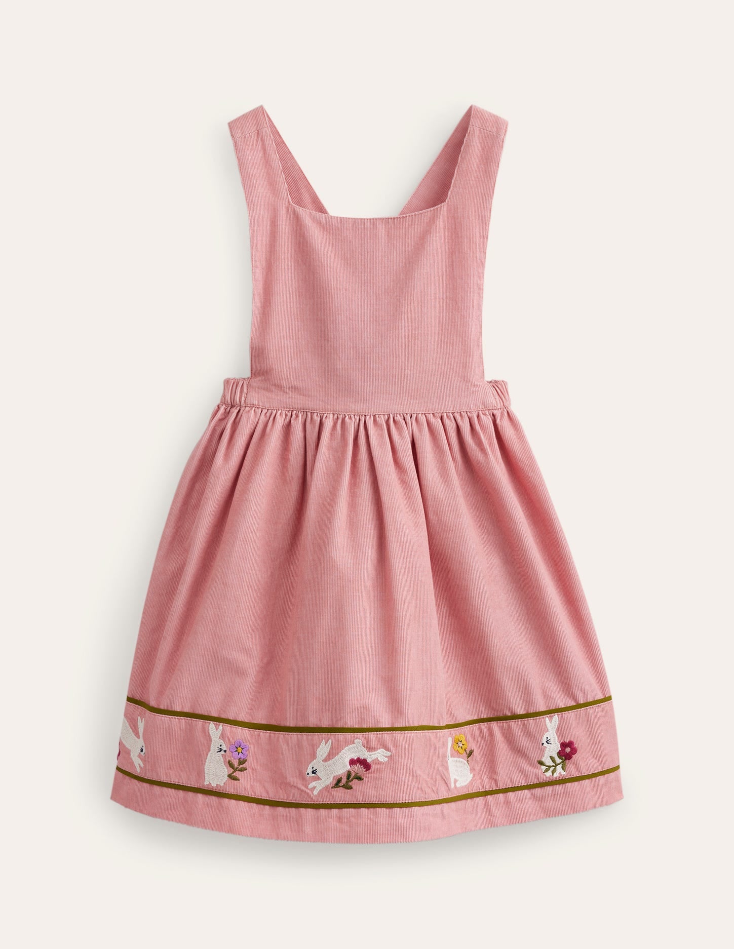 Cord Applique Pinafore-Almond Pink Bunnies-1