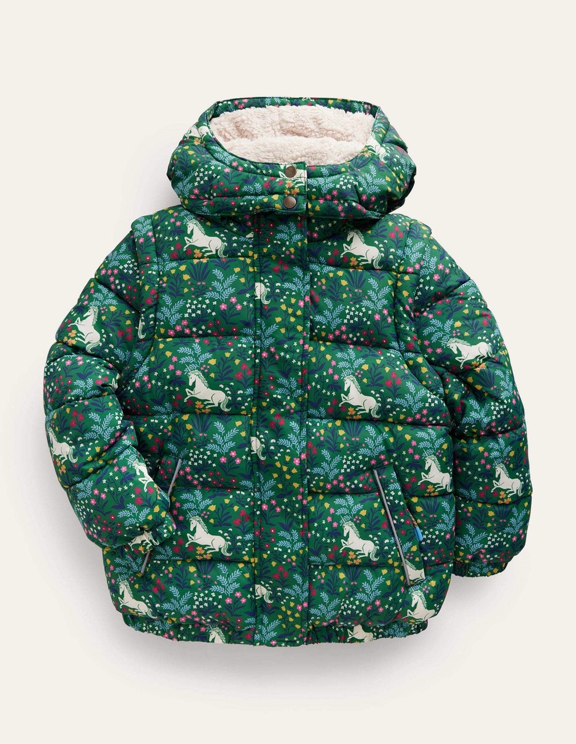 2-in-1 Padded Coat-Deep Green Unicorn Meadow-2