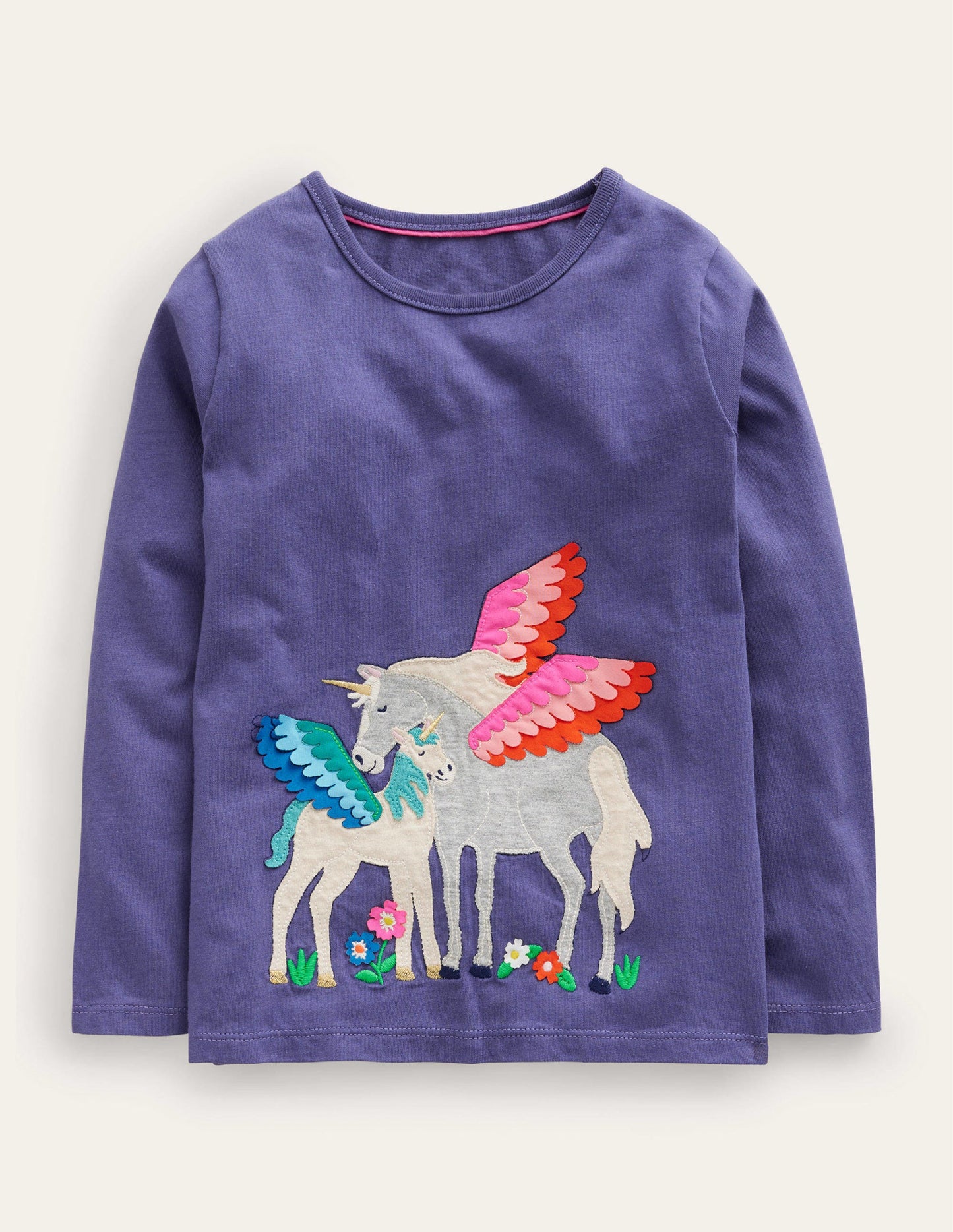 Puff Sleeve Appliqué T-shirt-Soft Starboard Blue Unicorn