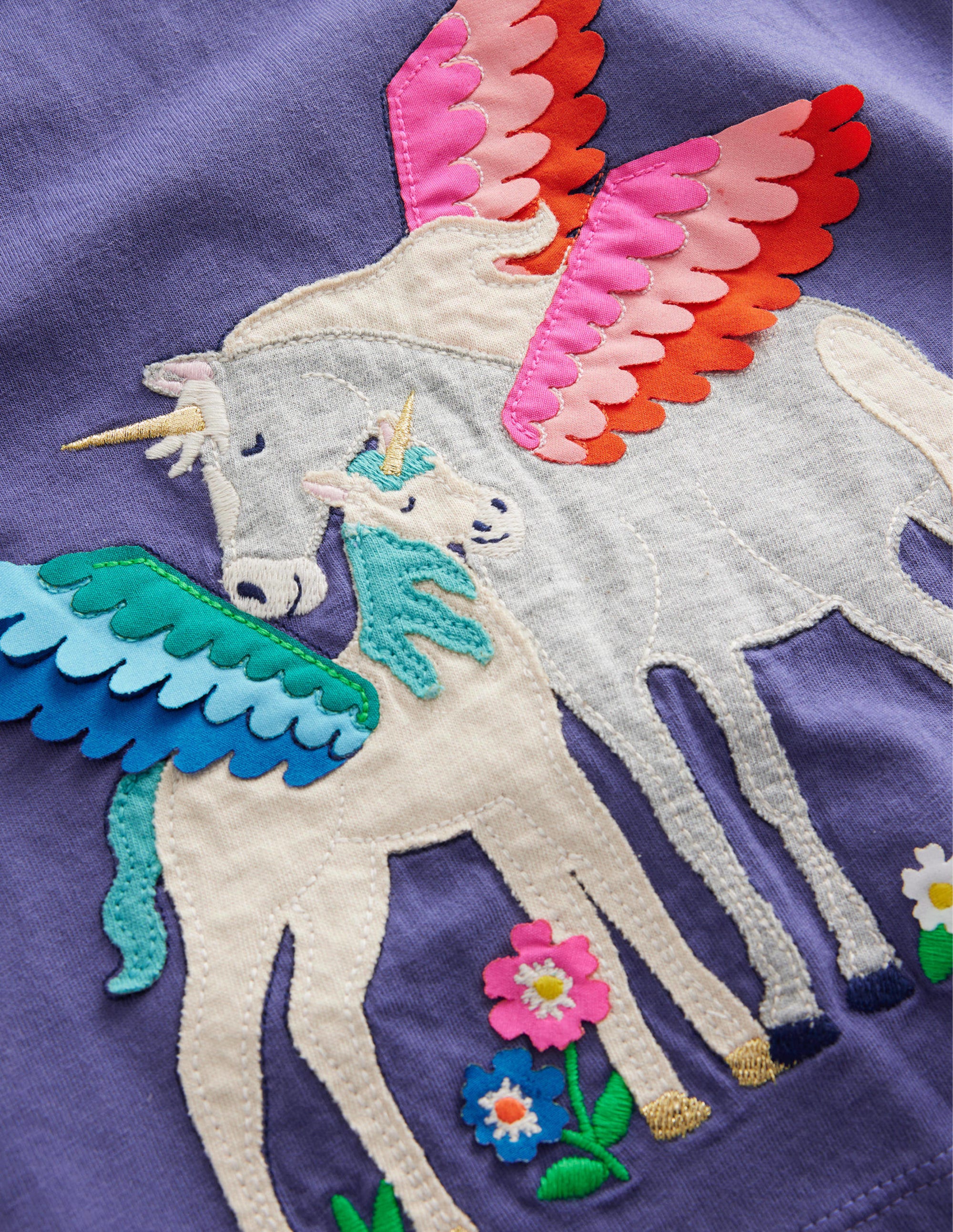 Puff Sleeve Appliqué T-shirt-Soft Starboard Blue Unicorn - Image 3