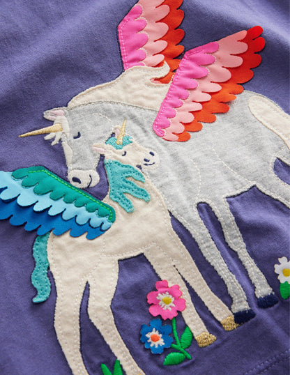Puff Sleeve Appliqué T-shirt-Soft Starboard Blue Unicorn-3