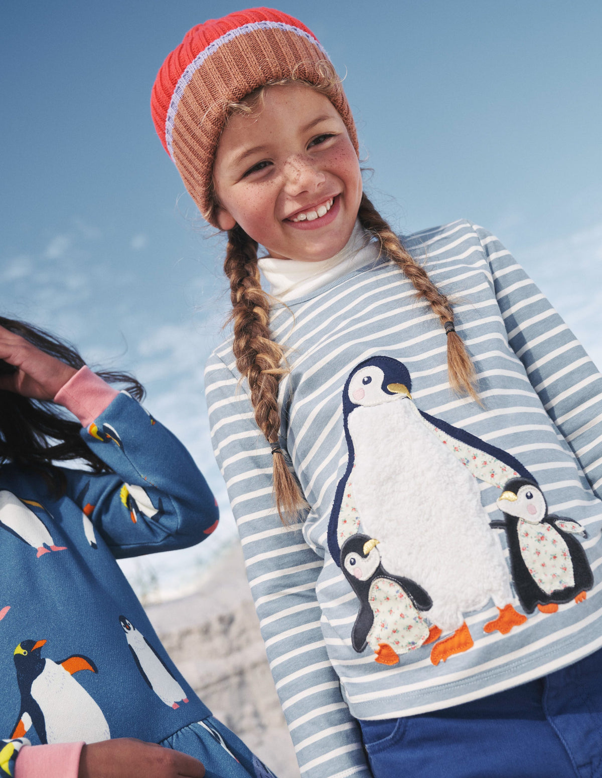 Puff Sleeve Appliqué T-shirt-Pebble Blue/Ivory Penguin - Image 4