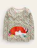 Puff Sleeve Appliqué T-shirt-Multi Floral Fox
