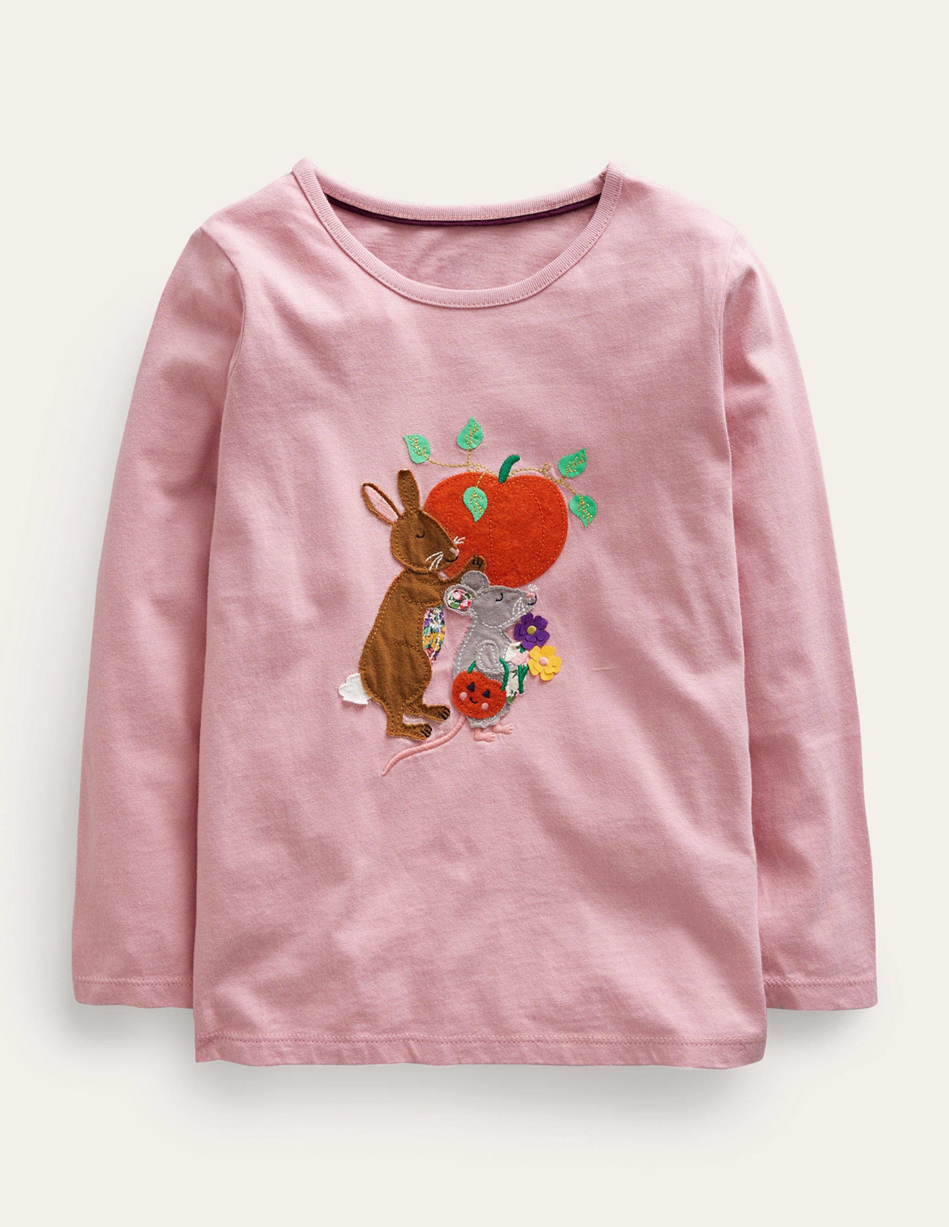 Puff Sleeve Appliqué T-shirt-Almond Pink-1