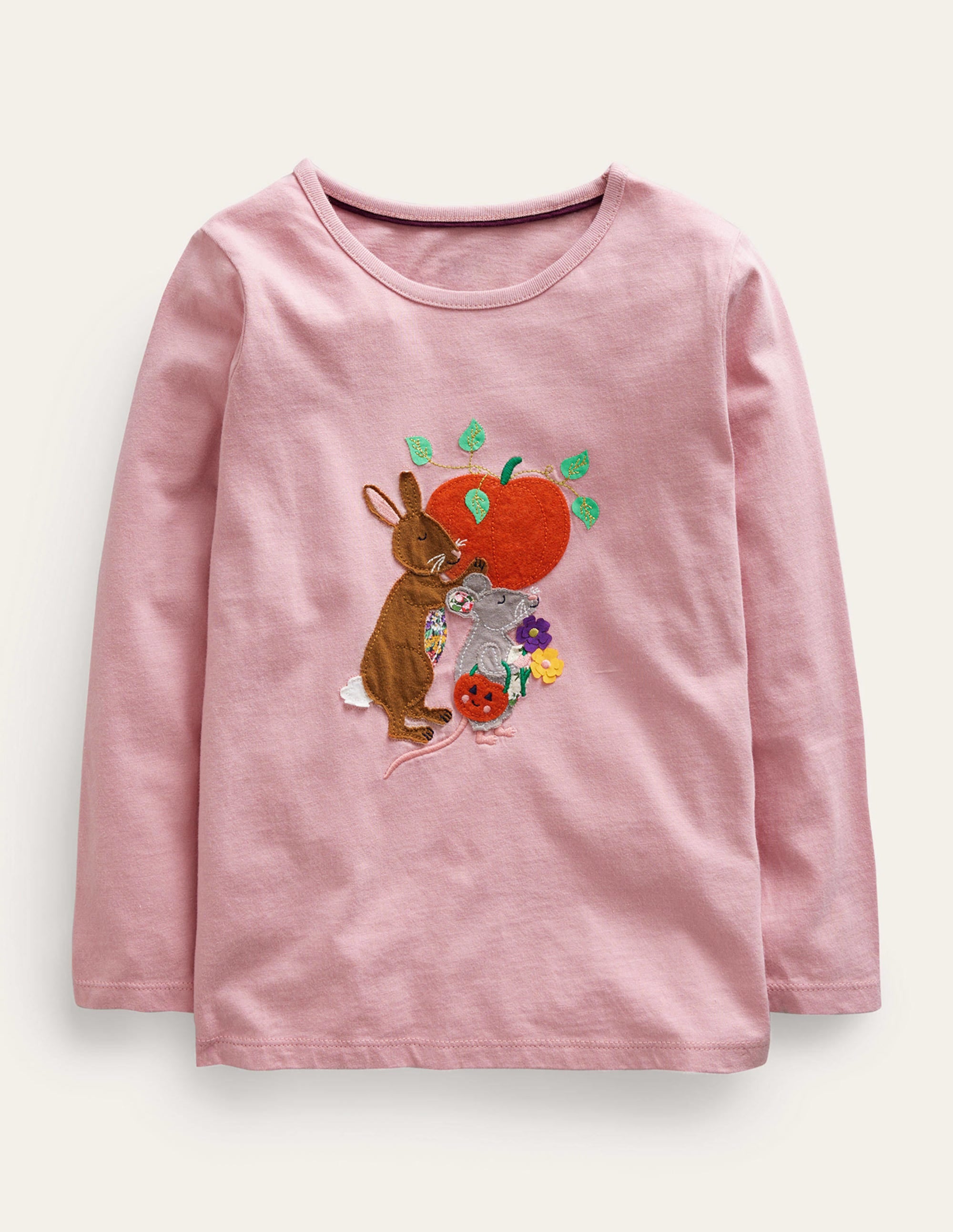 Puff Sleeve Appliqué T-shirt-Almond Pink - Image 1