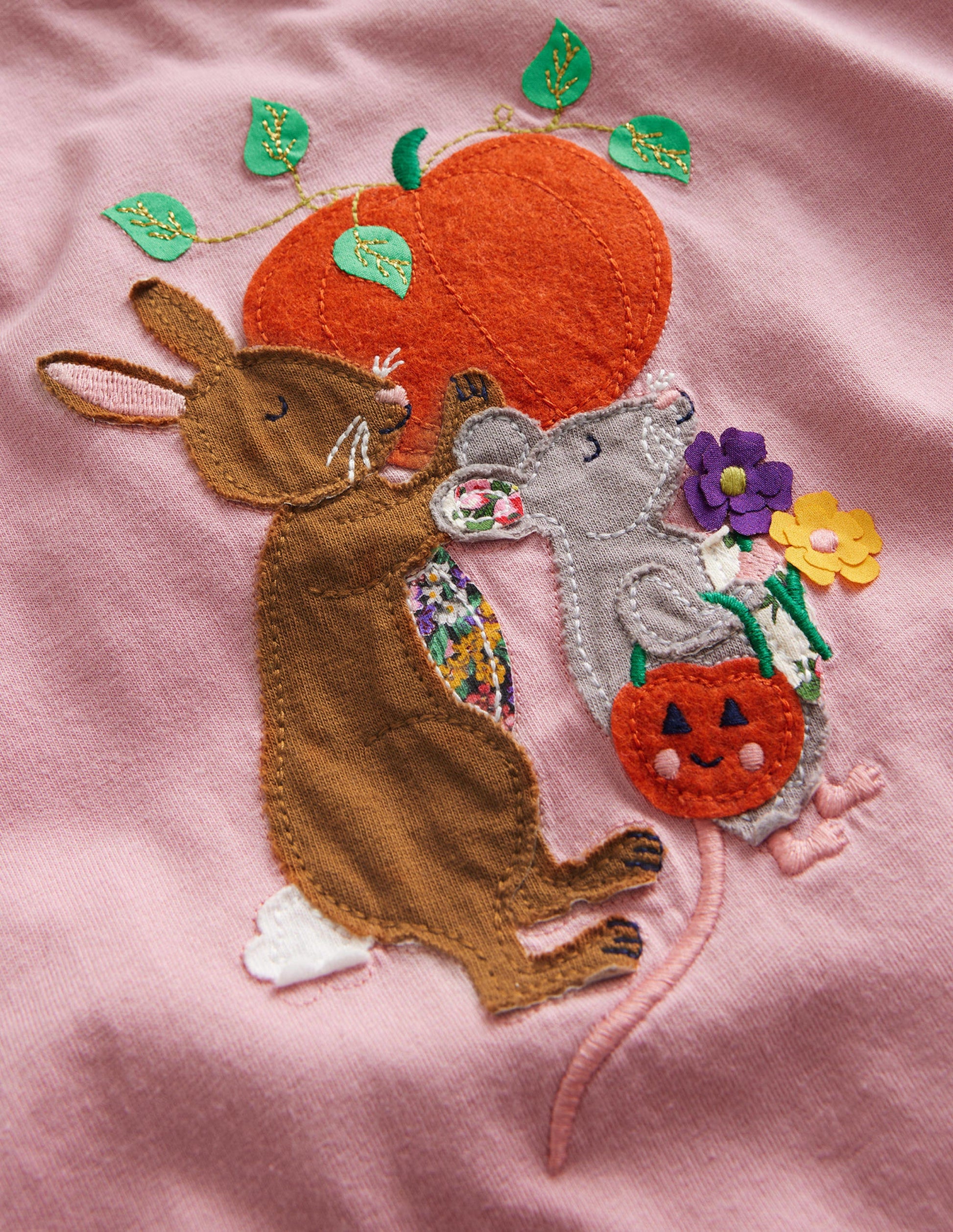 Puff Sleeve Appliqué T-shirt-Almond Pink-3