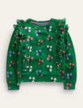 Frill Printed Sweatshirt-Green Flower