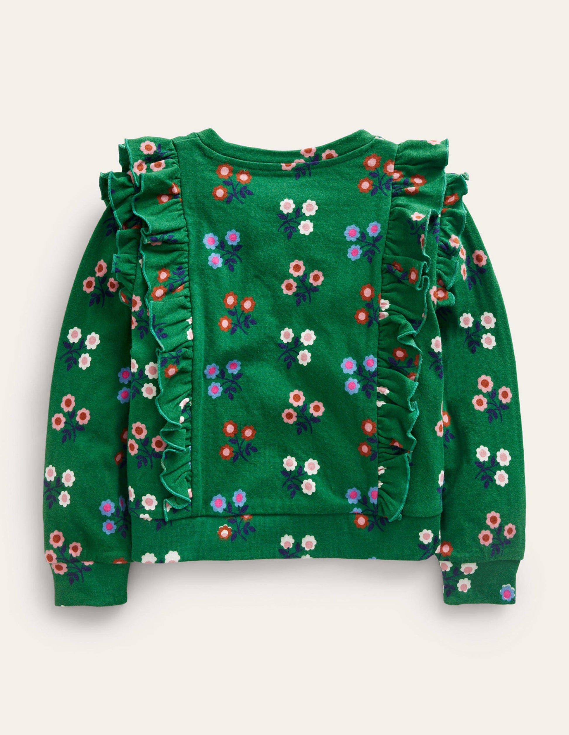 Frill Printed Sweatshirt-Green Flower-2