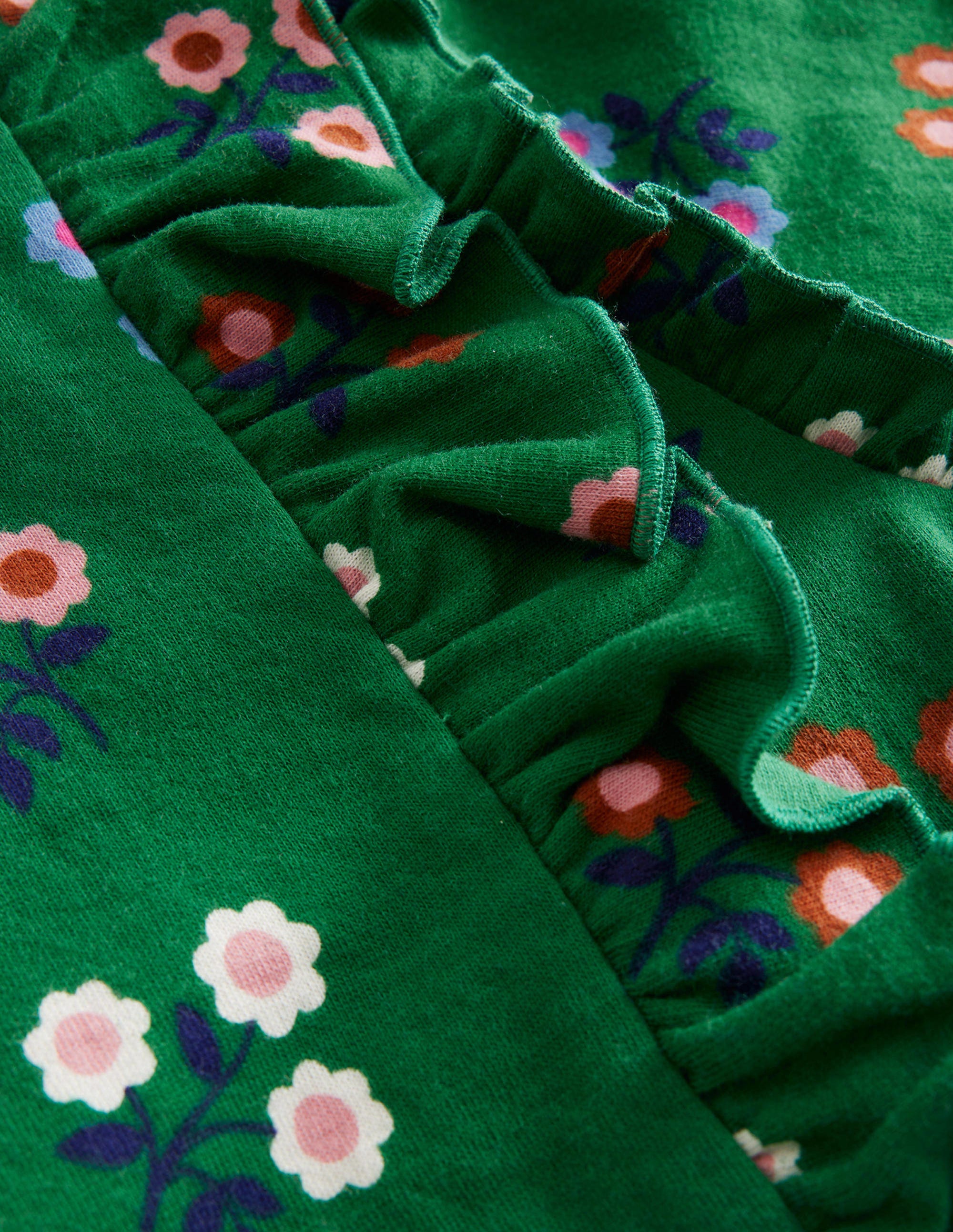 Frill Printed Sweatshirt-Green Flower - Image 3