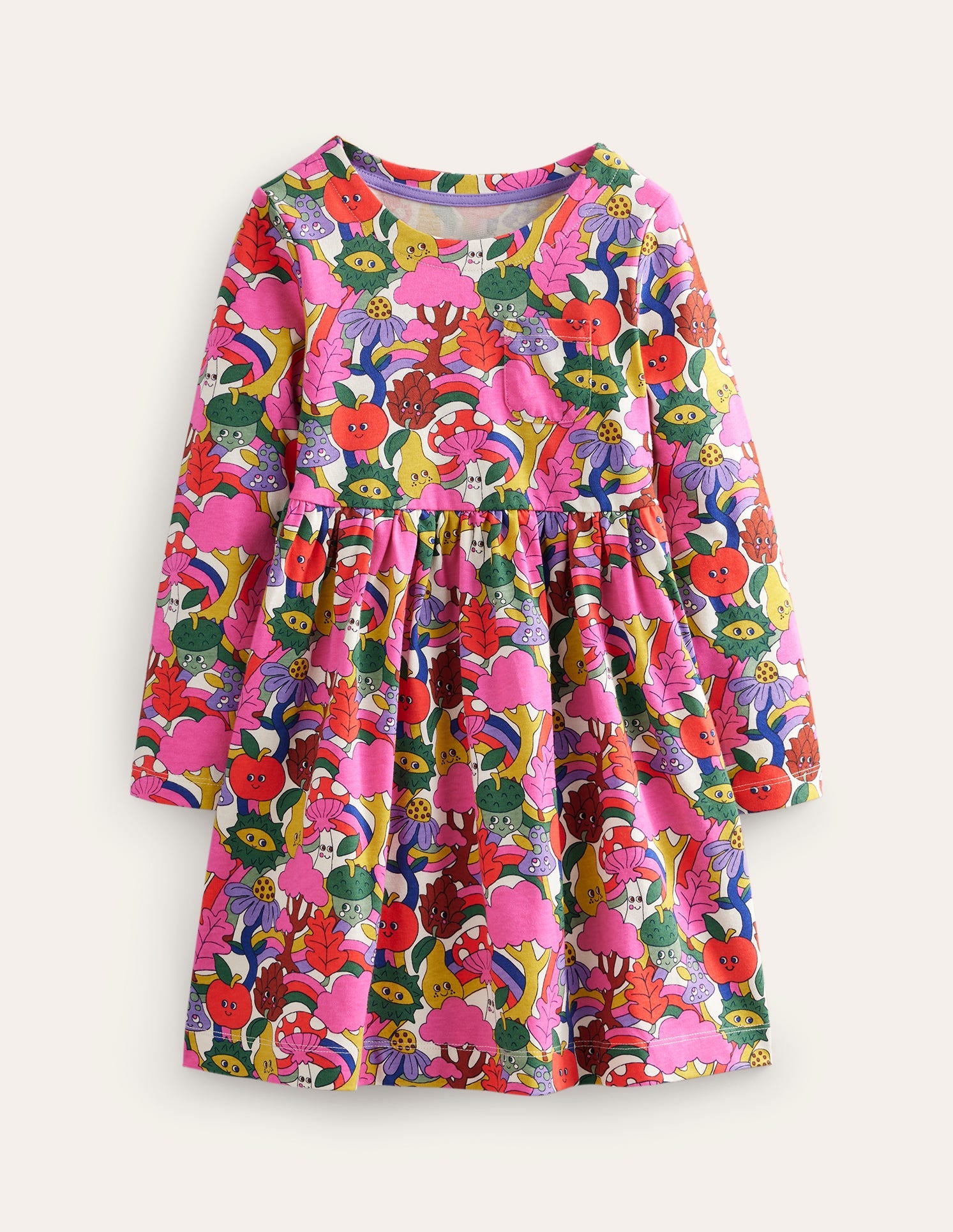 Long Sleeve Fun Jersey Dress-Blush Pink Bonkers Conkers-1