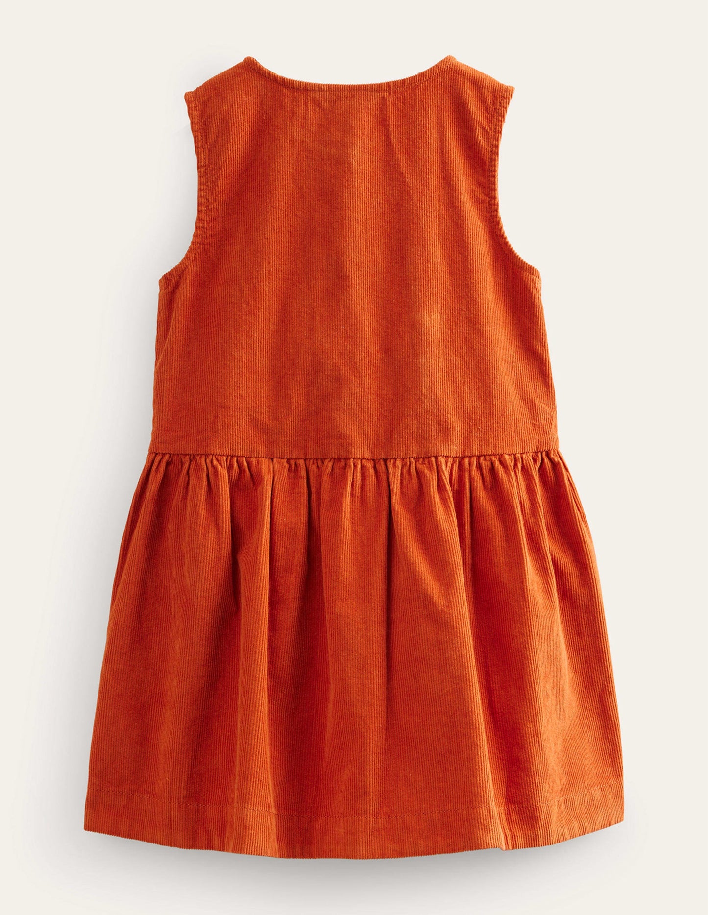 Button Pinafore Dress-Conker Orange Cord