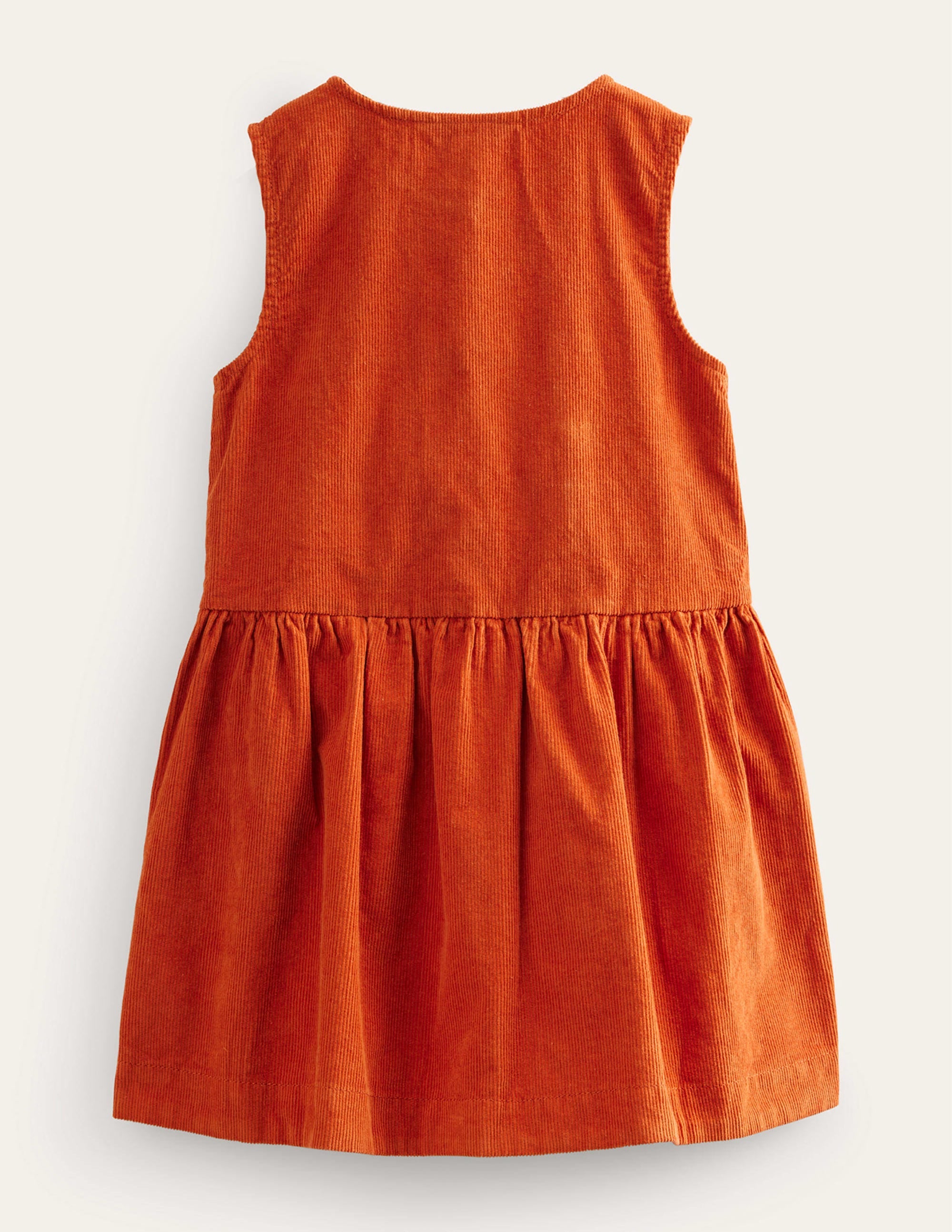 Button Pinafore Dress-Conker Orange Cord - Image 2
