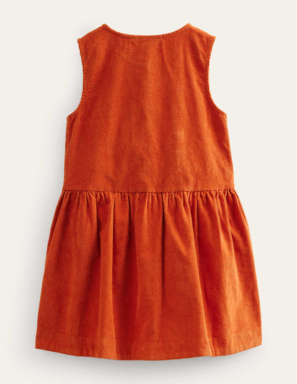 Button Pinafore Dress-Conker Orange Cord-2