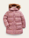 Longline Padded Coat-Almond Pink Foil Bunnies