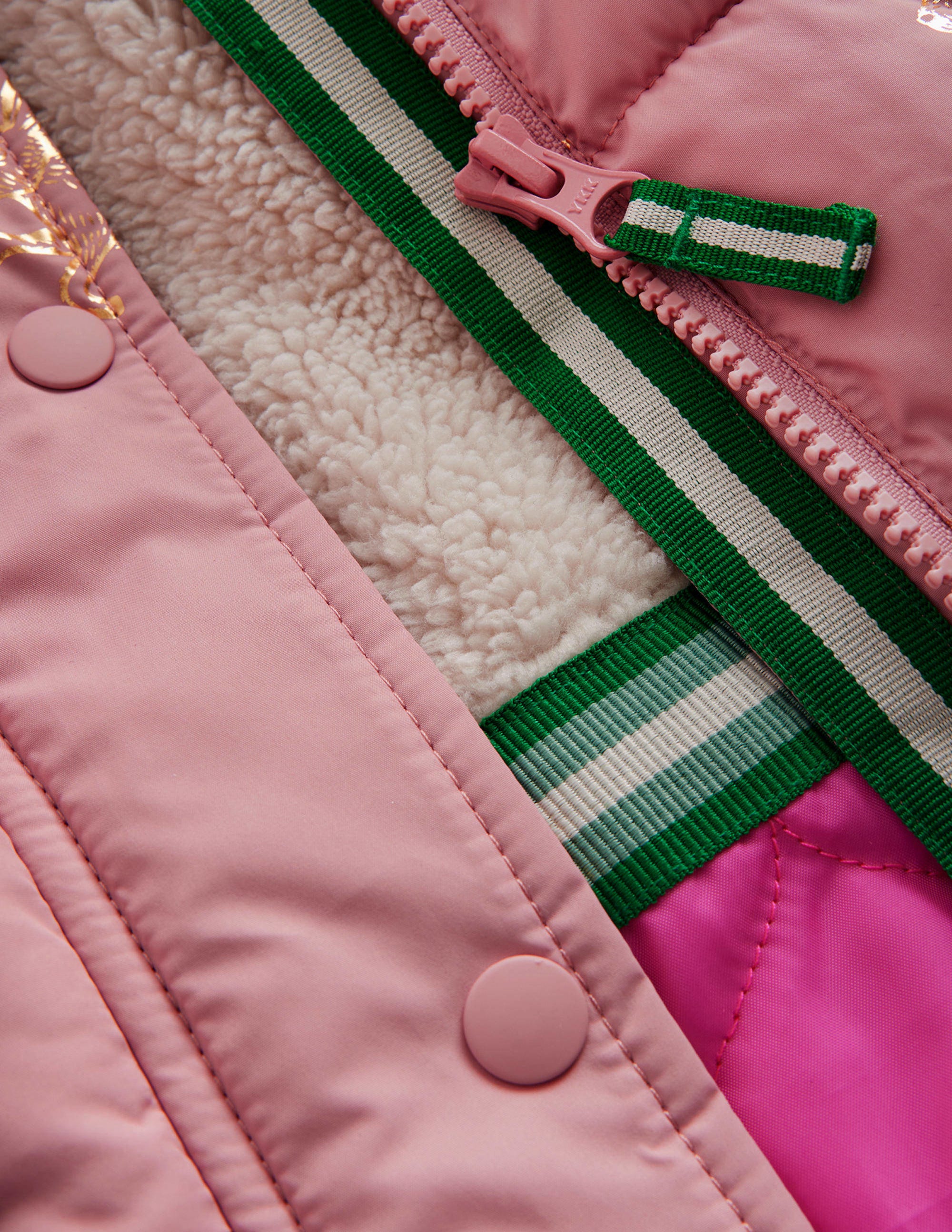 Longline Padded Coat-Almond Pink Foil Bunnies - Image 3