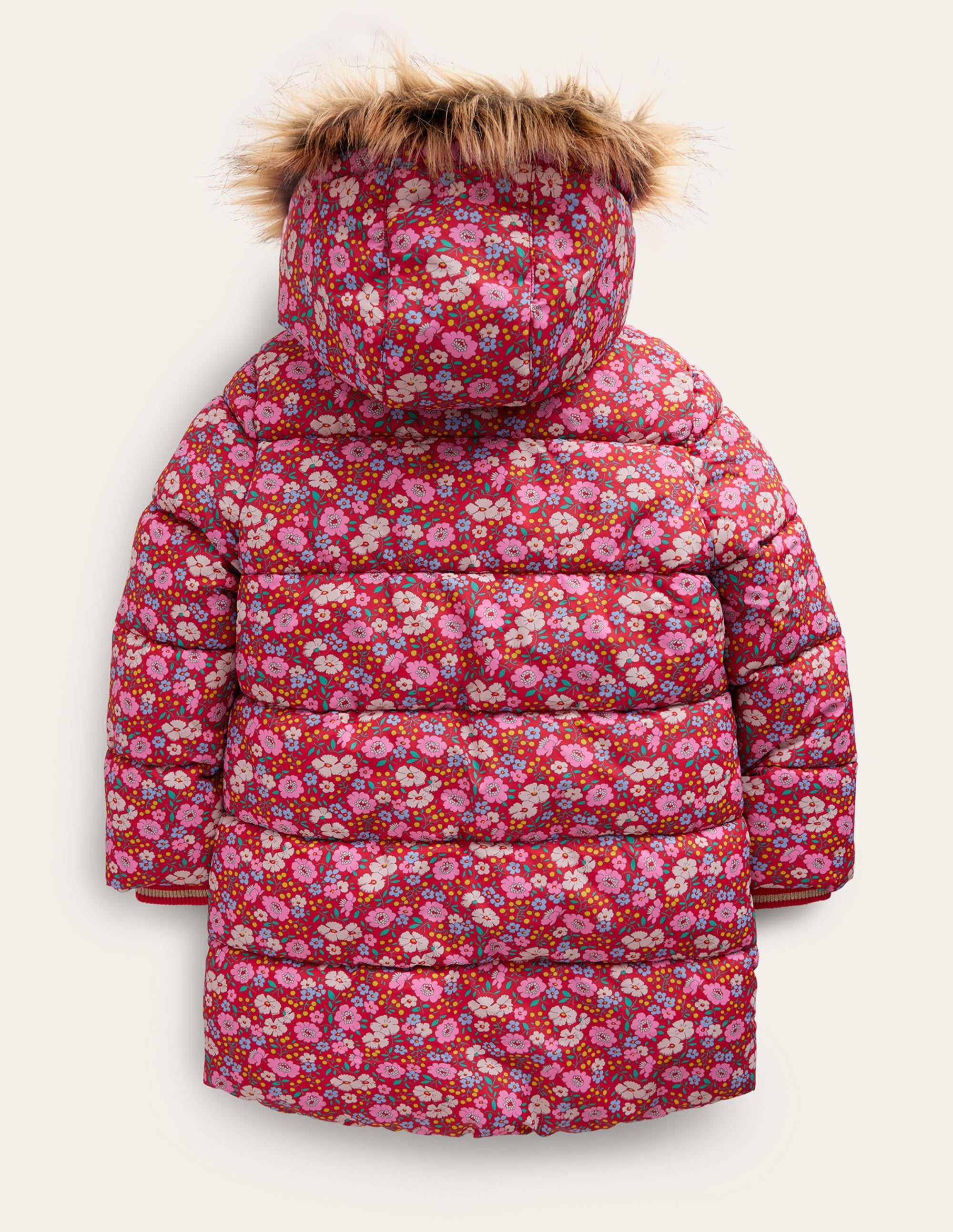 Longline Padded Coat-Brilliant Red Flowerbed - Image 2