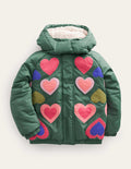 Appliqué Padded Coat-Monster Green Hearts