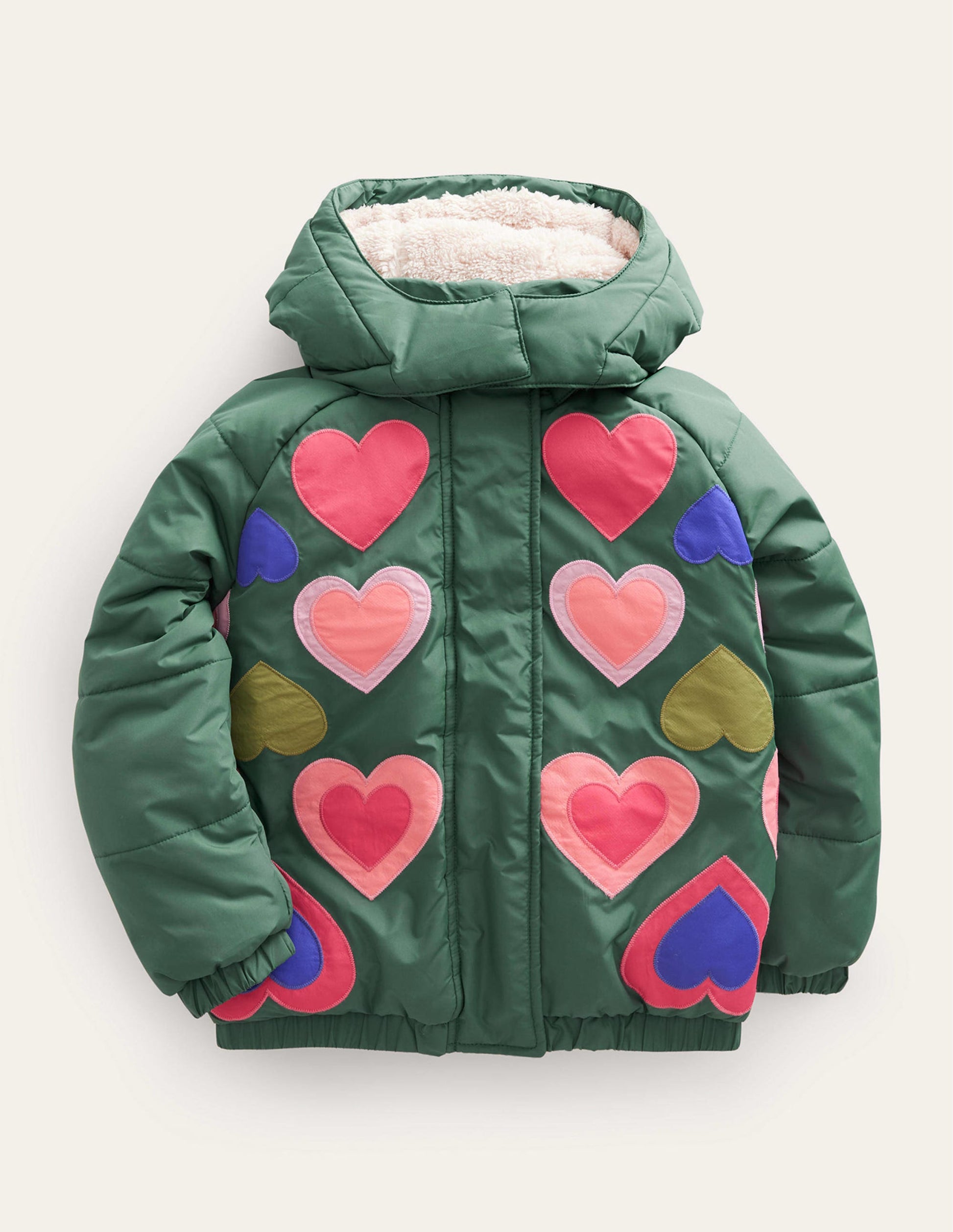Appliqué Padded Coat-Monster Green Hearts-1