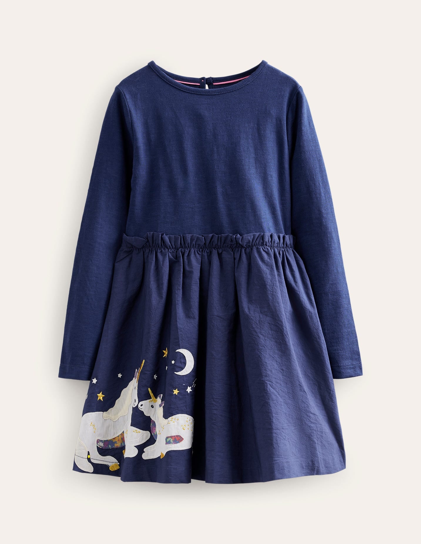 Jersey Woven Applique Dress-College Navy