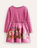 Jersey Woven Applique Dress-Teacup Pink