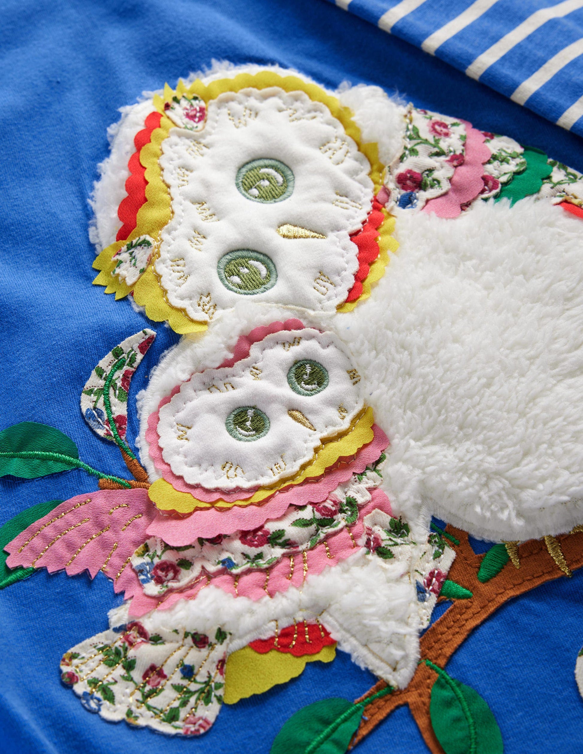 Big Appliqué Dress-Delft Blue Owls-3