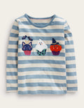 Halloween Appliqué Cotton Top-Pebble Blue/Ivory