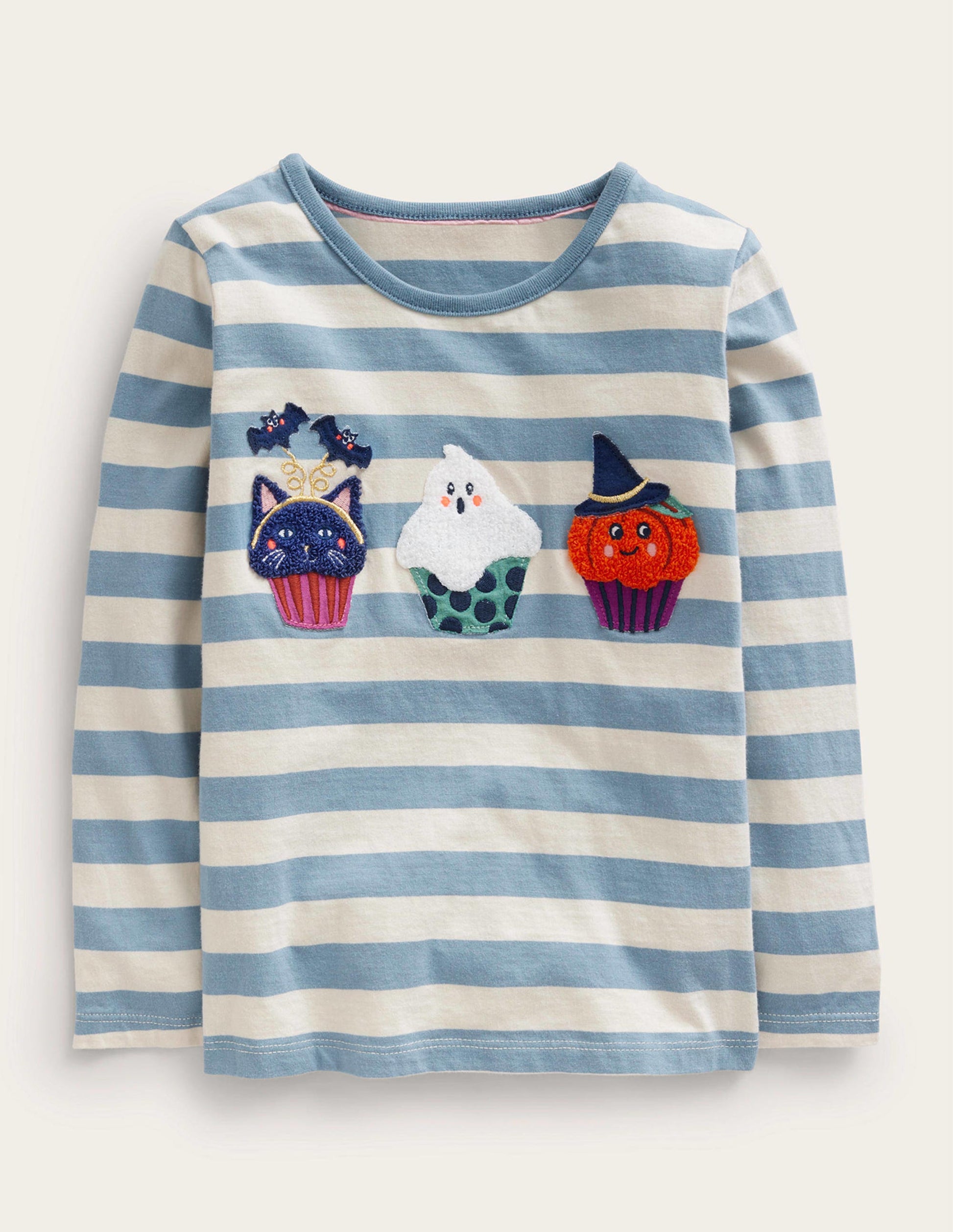 Halloween Appliqué Cotton Top-Pebble Blue/Ivory-1