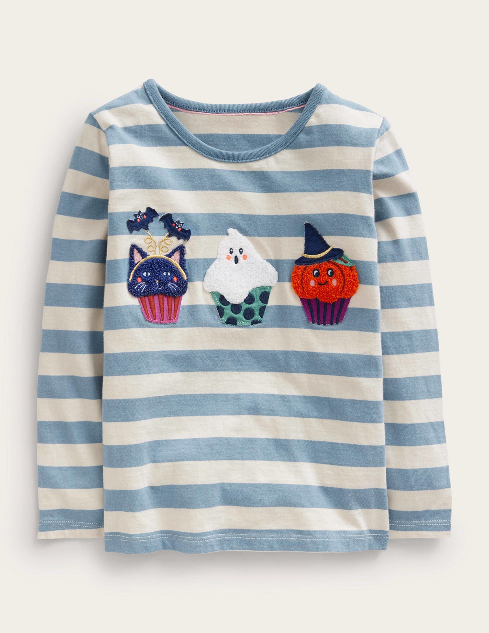 Halloween Appliqué Cotton Top-Pebble Blue/Ivory - Image 1