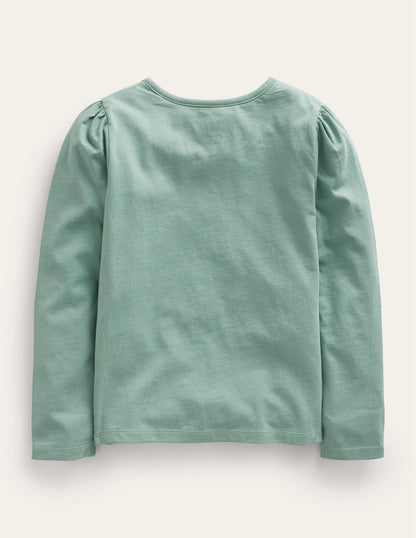 Appliqué Puff-Sleeve Top-Green Smoke Hedgehog-3