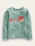 Appliqué Puff-Sleeve Top-Green Smoke Hedgehog