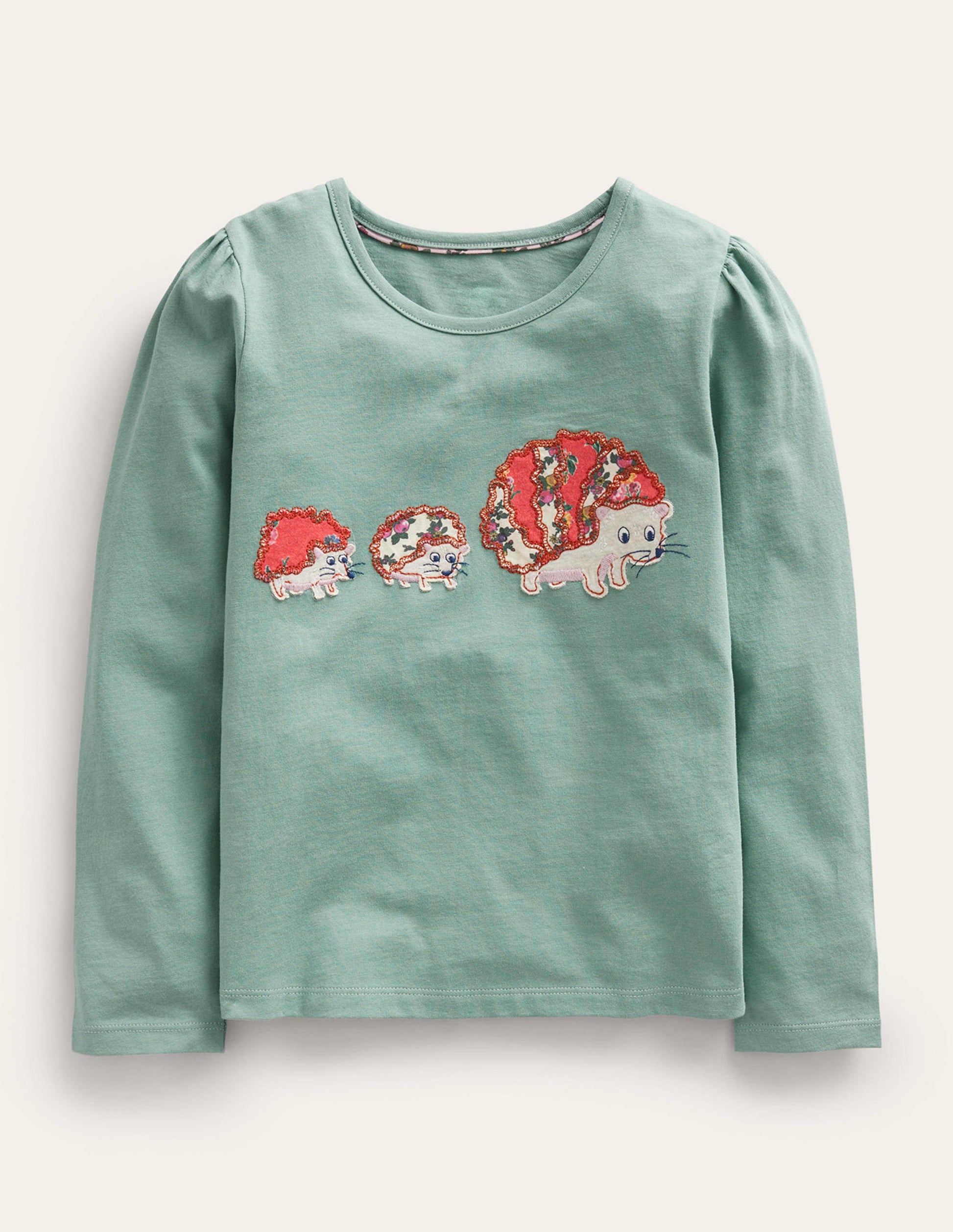 Appliqué Puff-Sleeve Top-Green Smoke Hedgehog-2