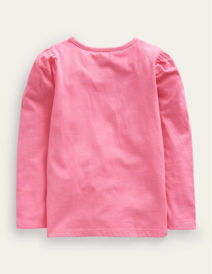 Appliqué Puff-Sleeve Top-Azalea Pink Bunny on Moon-2