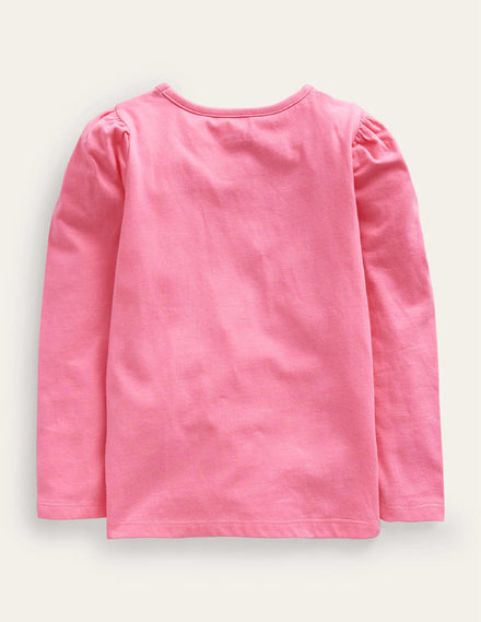 Appliqué Puff-Sleeve Top-Azalea Pink Bunny on Moon