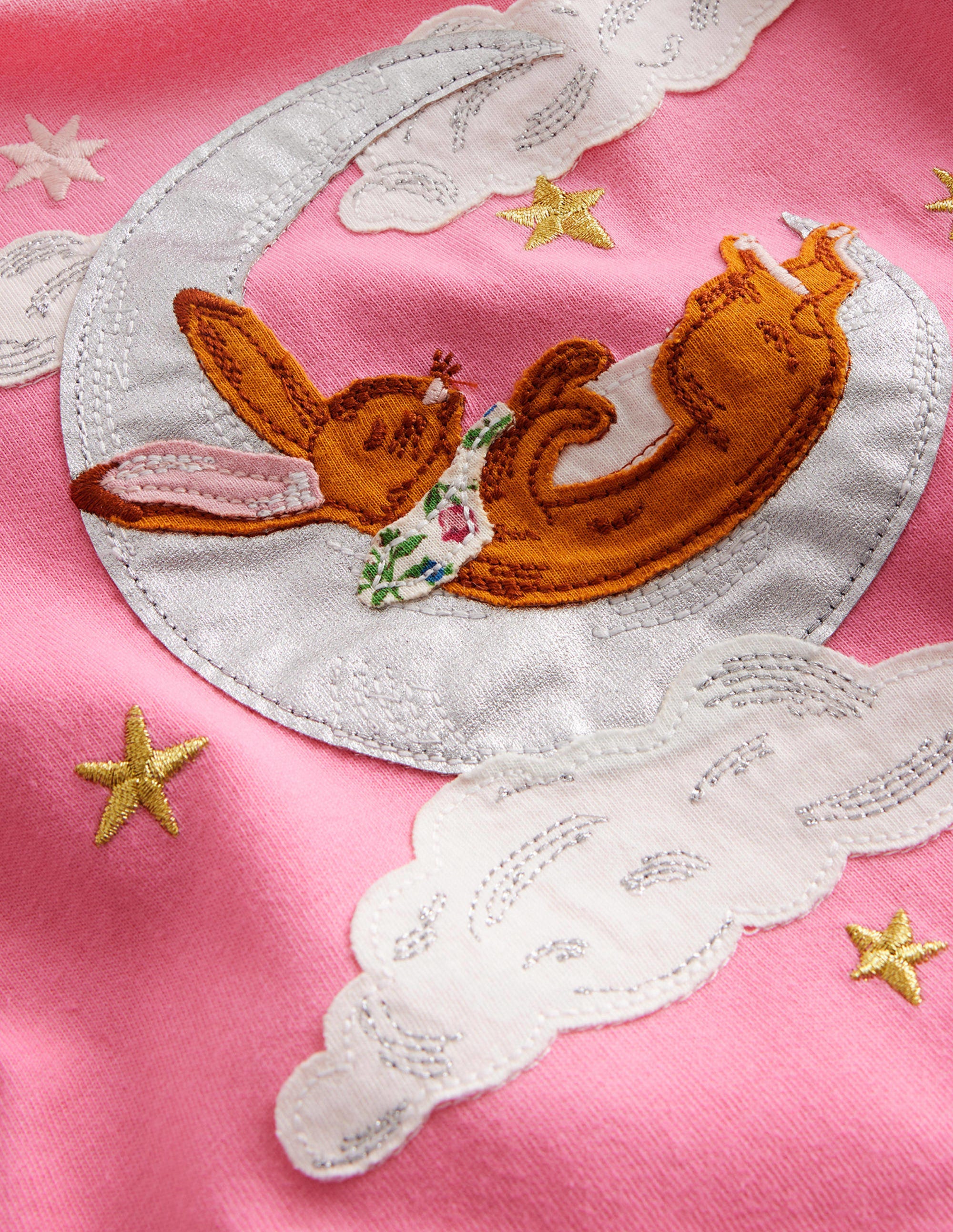 Appliqué Puff-Sleeve Top-Azalea Pink Bunny on Moon - Image 3