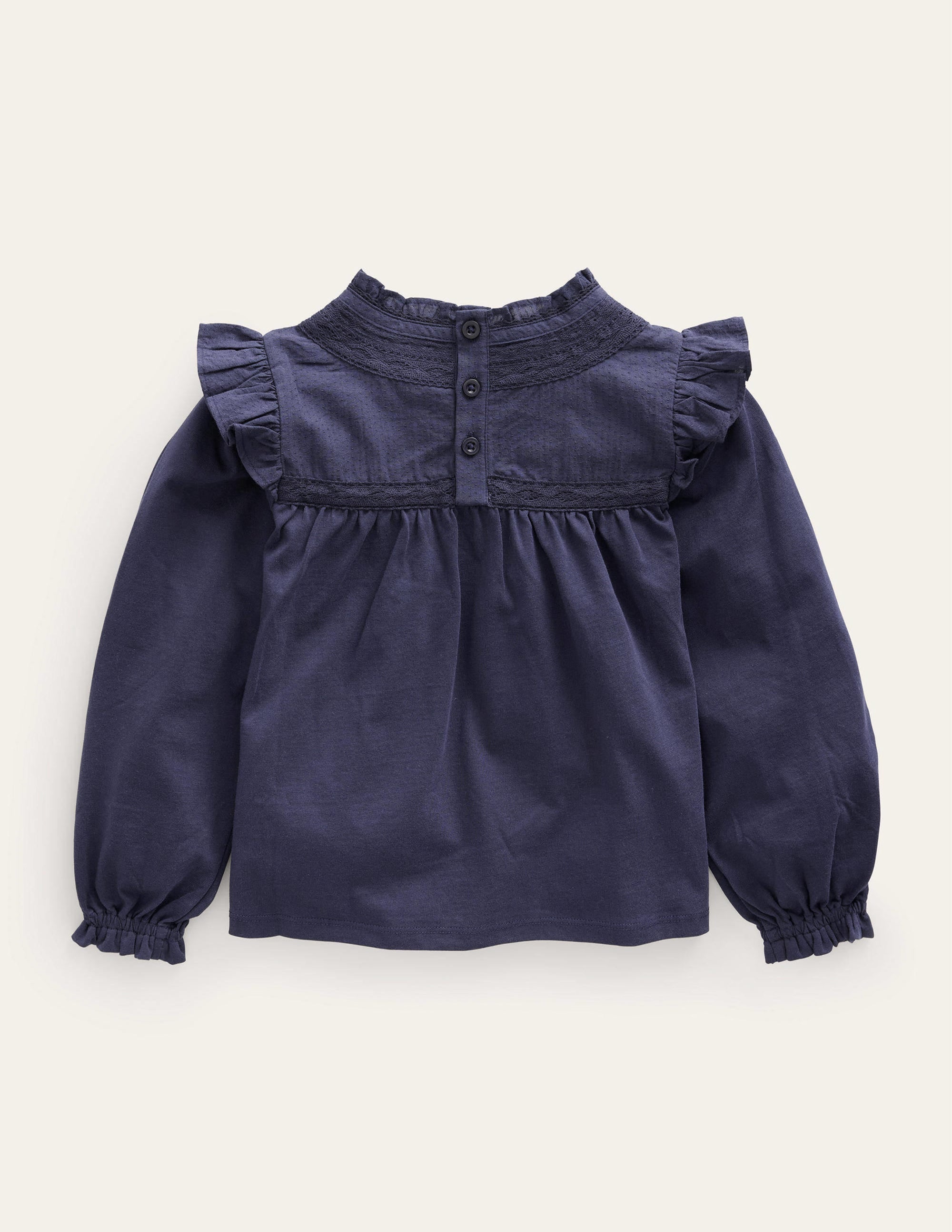 Lace Detail Jersey Top-Navy - Image 2