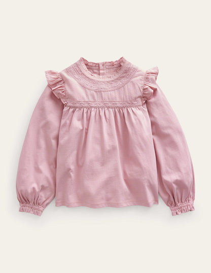 Lace Detail Jersey Top-French Pink-1