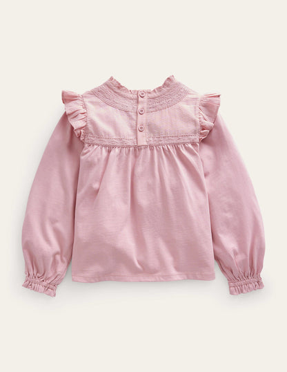 Lace Detail Jersey Top-French Pink-2