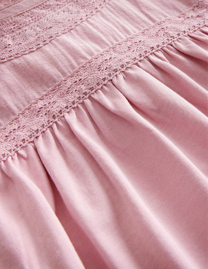 Lace Detail Jersey Top-French Pink-3